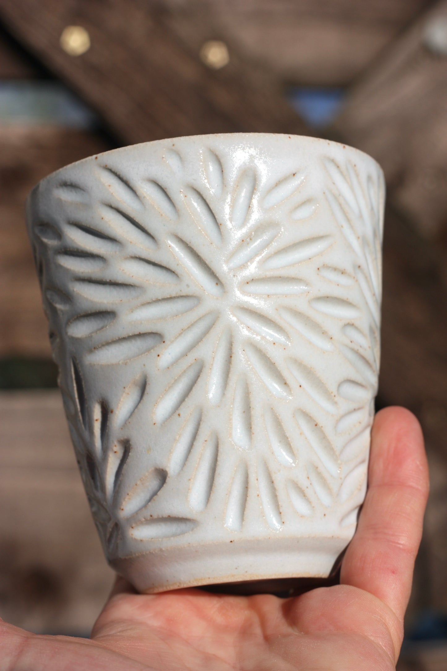 350ml 12 oz Carved Pottery Latte Cup Handle free Mug handmade stacking ceramic cup beaker tumbler