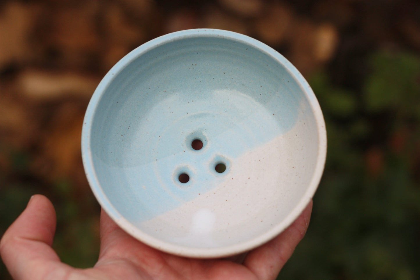 Soap Dish in Soft Pale Celadon Blue and White Glazes