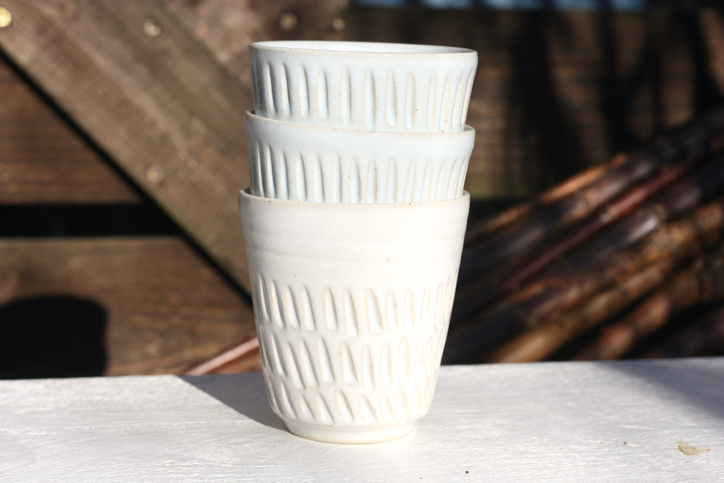 350ml 12 oz Carved Pottery Latte Cup Handle free Mug handmade stacking ceramic cup beaker tumbler