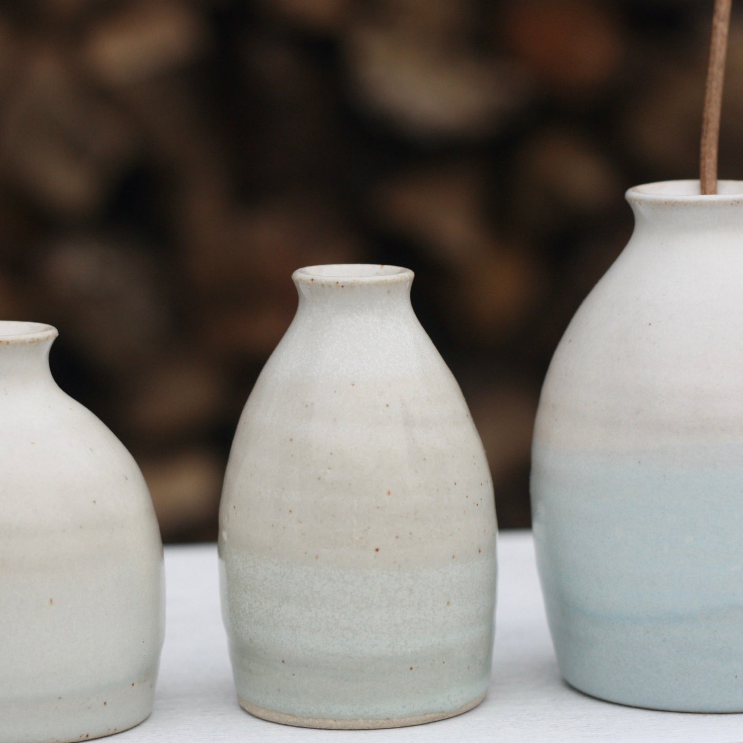Bud Bottle Vase Blue and White Stoneware Pottery