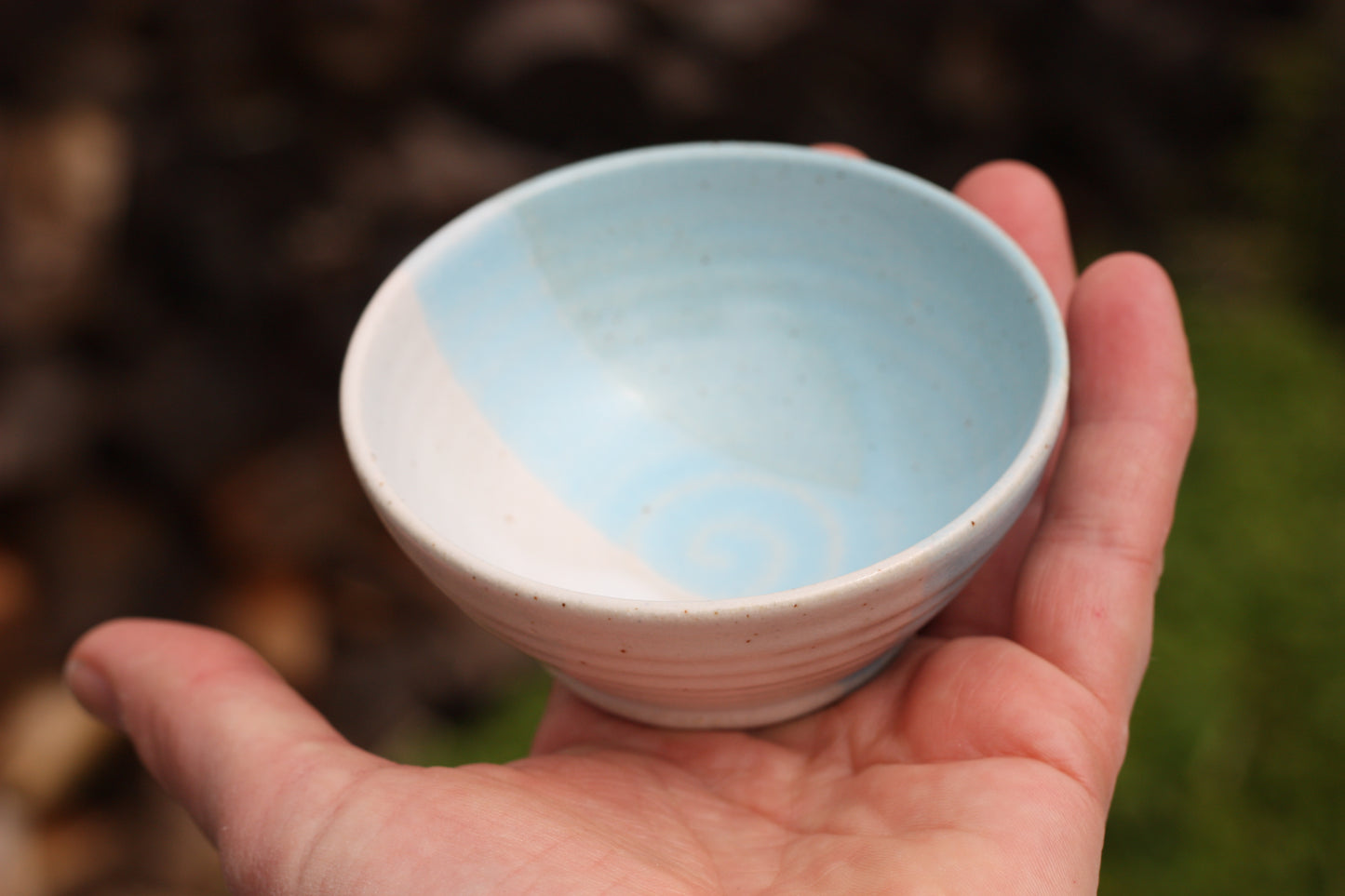 Mini Pinch Pots Three colour striped Dishes in White Blue and Soft Blue glazes