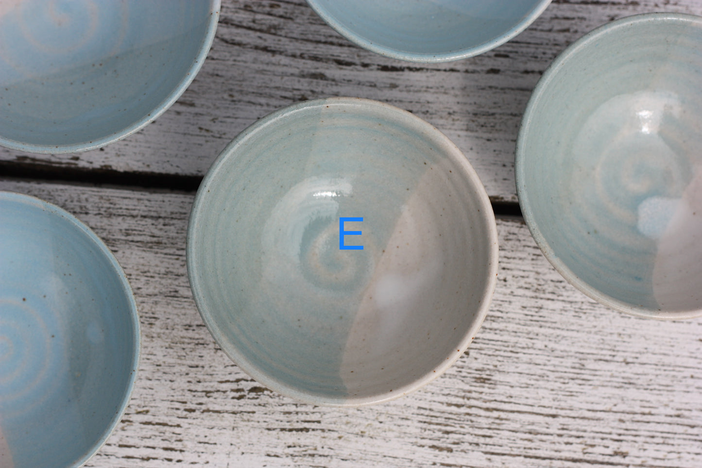 Mini Pinch Pots Three colour striped Dishes in White Blue and Soft Blue glazes