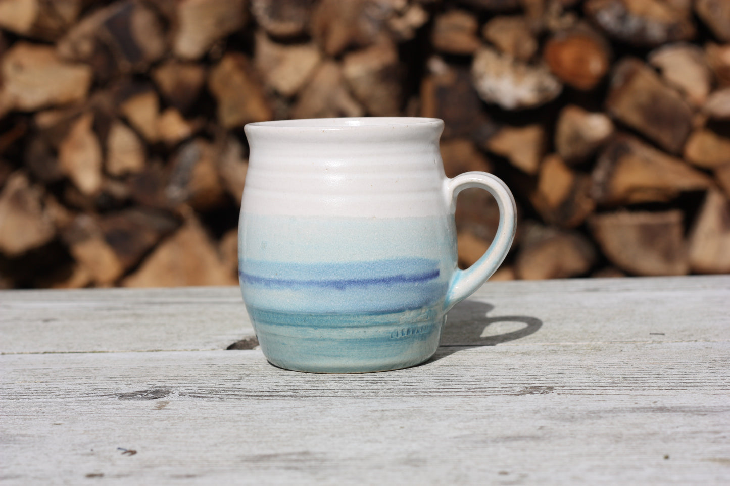 Cornish Seascape glazed Mug 14oz 400ml Large Mug in Blue and White Glaze