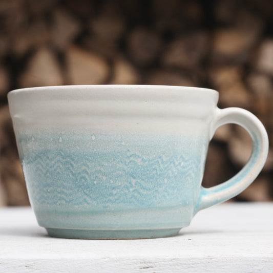 Cornish waves glazed Mug 12oz 350ml Medium Mug in Blue and White Glaze