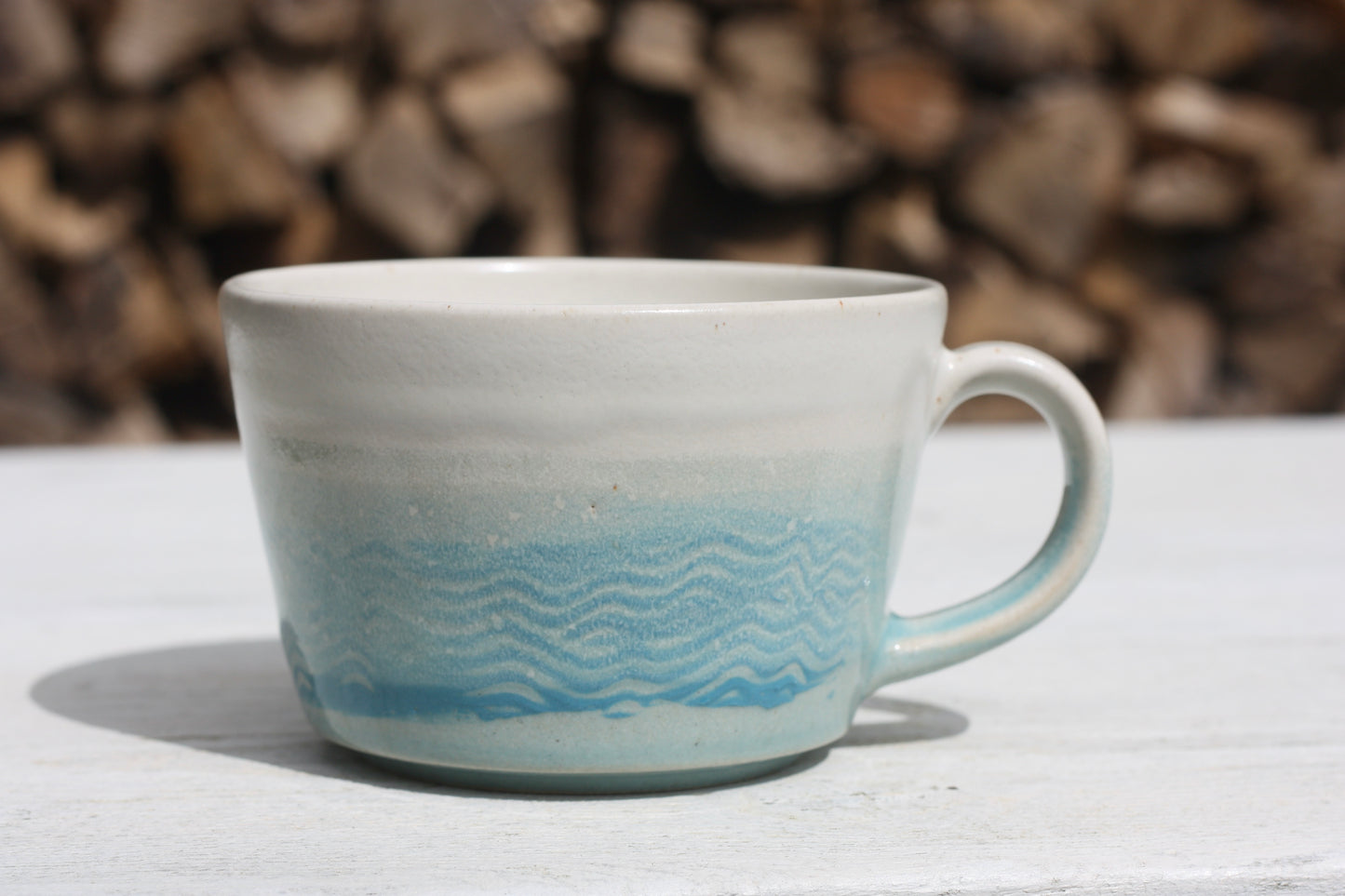 Cornish waves glazed Mug 14oz 400ml Medium Mug in Blue and White Glaze