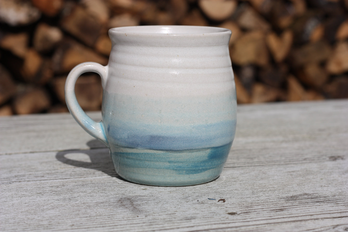 Cornish Seascape glazed Mug 14oz 400ml Large Mug in Blue and White Glaze