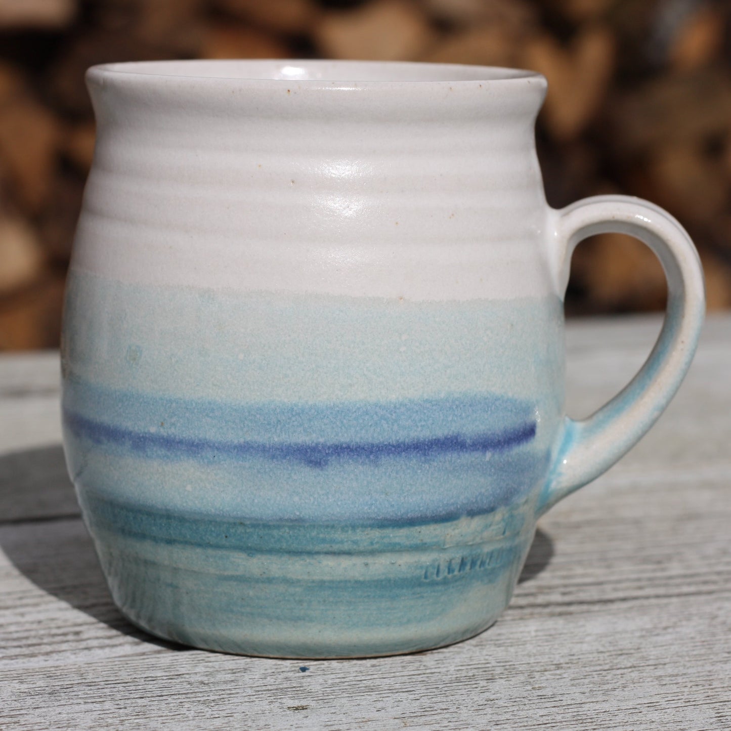 Cornish Seascape glazed Mug 14oz 400ml Large Mug in Blue and White Glaze