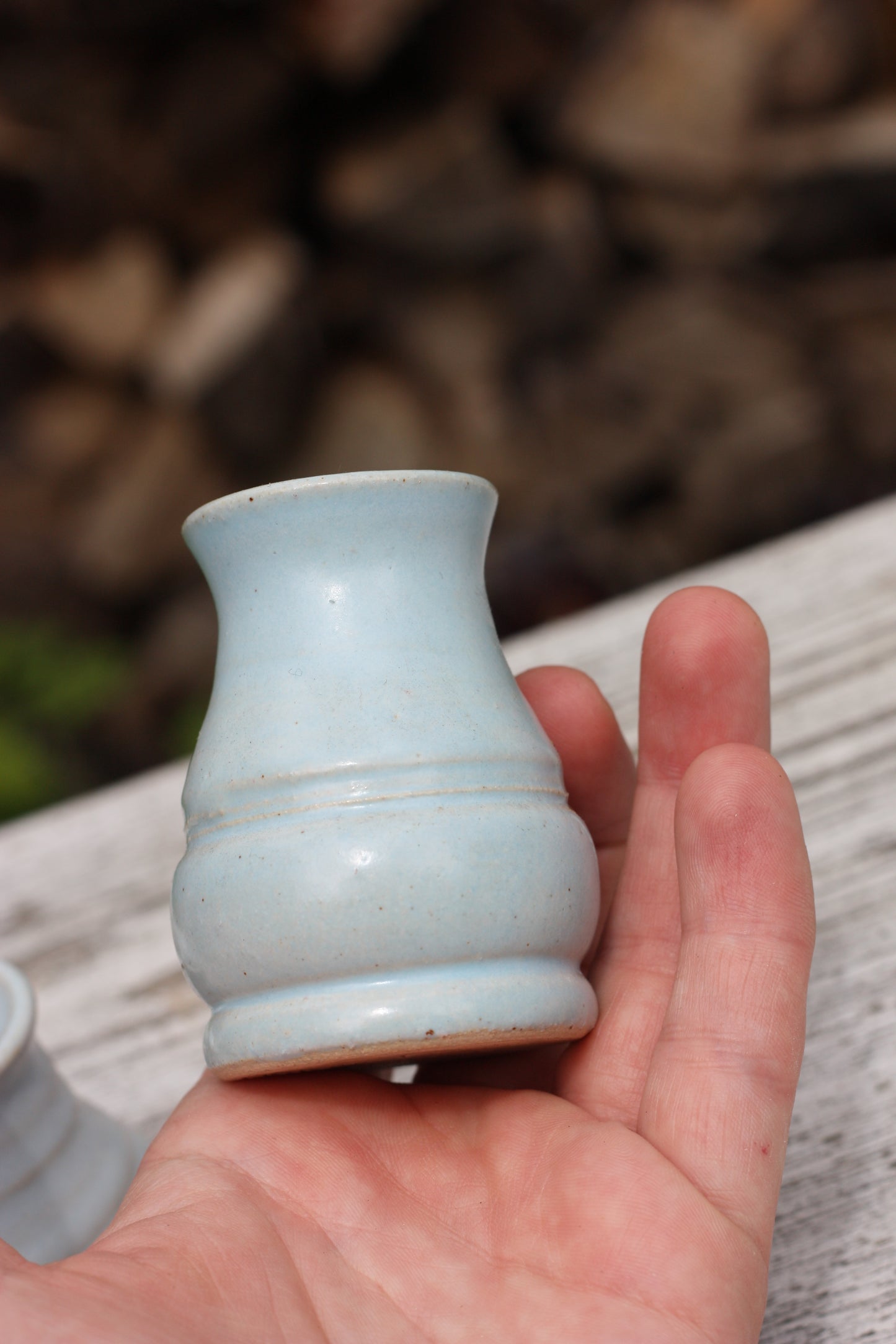 Pale Blue Candlestick holder ..Handmade Wheel thrown pot