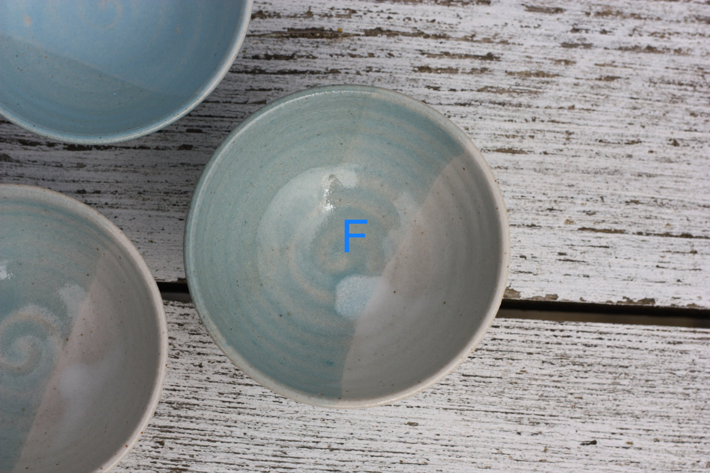 Mini Pinch Pots Three colour striped Dishes in White Blue and Soft Blue glazes