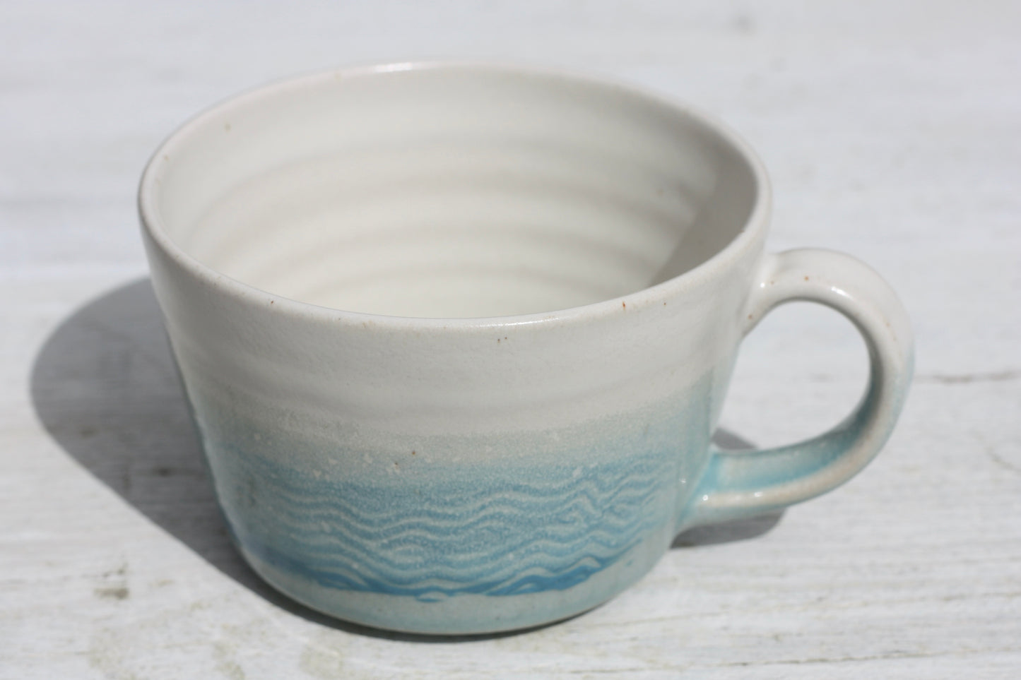 Cornish waves glazed Mug 14oz 400ml Medium Mug in Blue and White Glaze