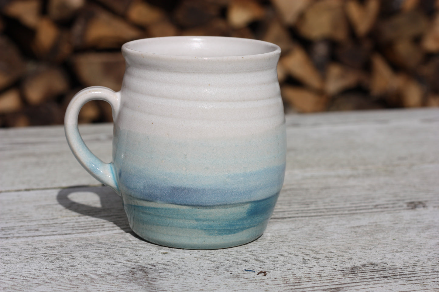 Cornish Seascape glazed Mug 14oz 400ml Large Mug in Blue and White Glaze