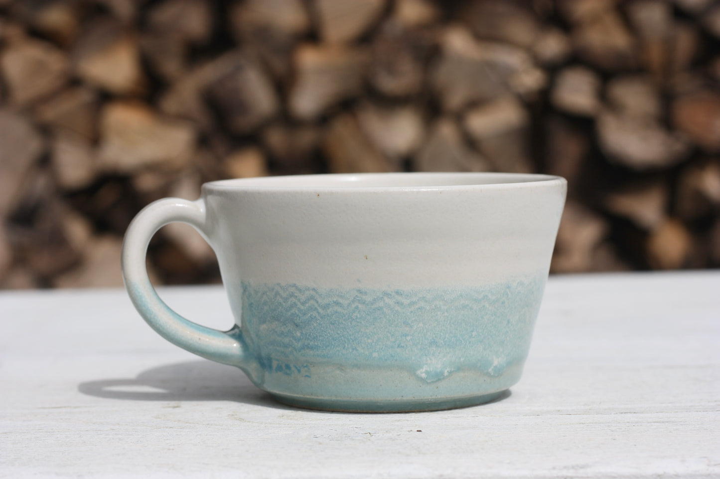 Cornish waves glazed Mug 13oz 380ml Medium Mug in Blue and White Glaze