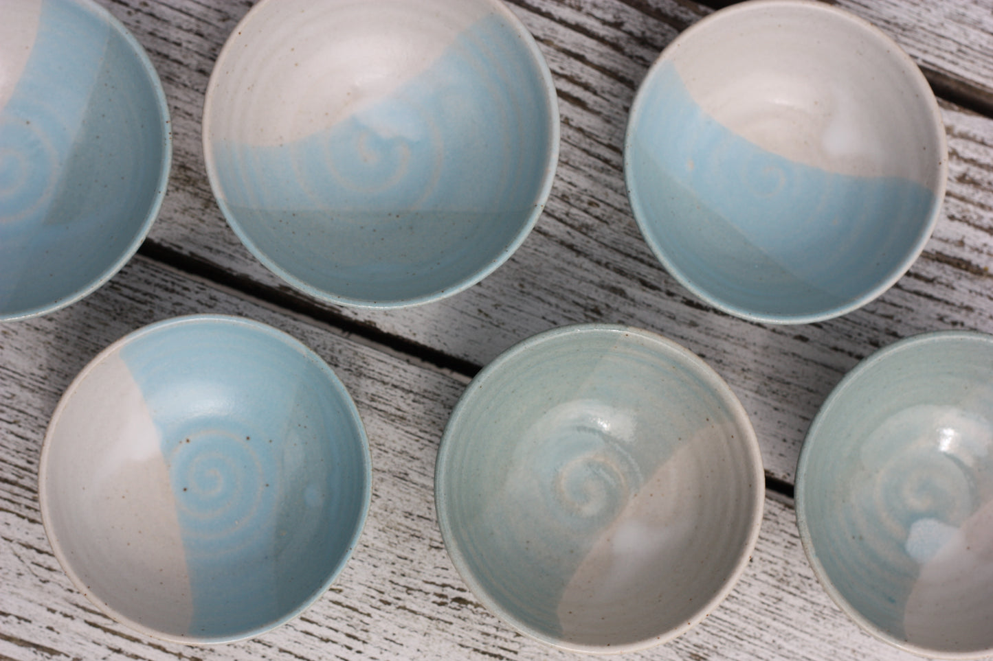 Mini Pinch Pots Three colour striped Dishes in White Blue and Soft Blue glazes