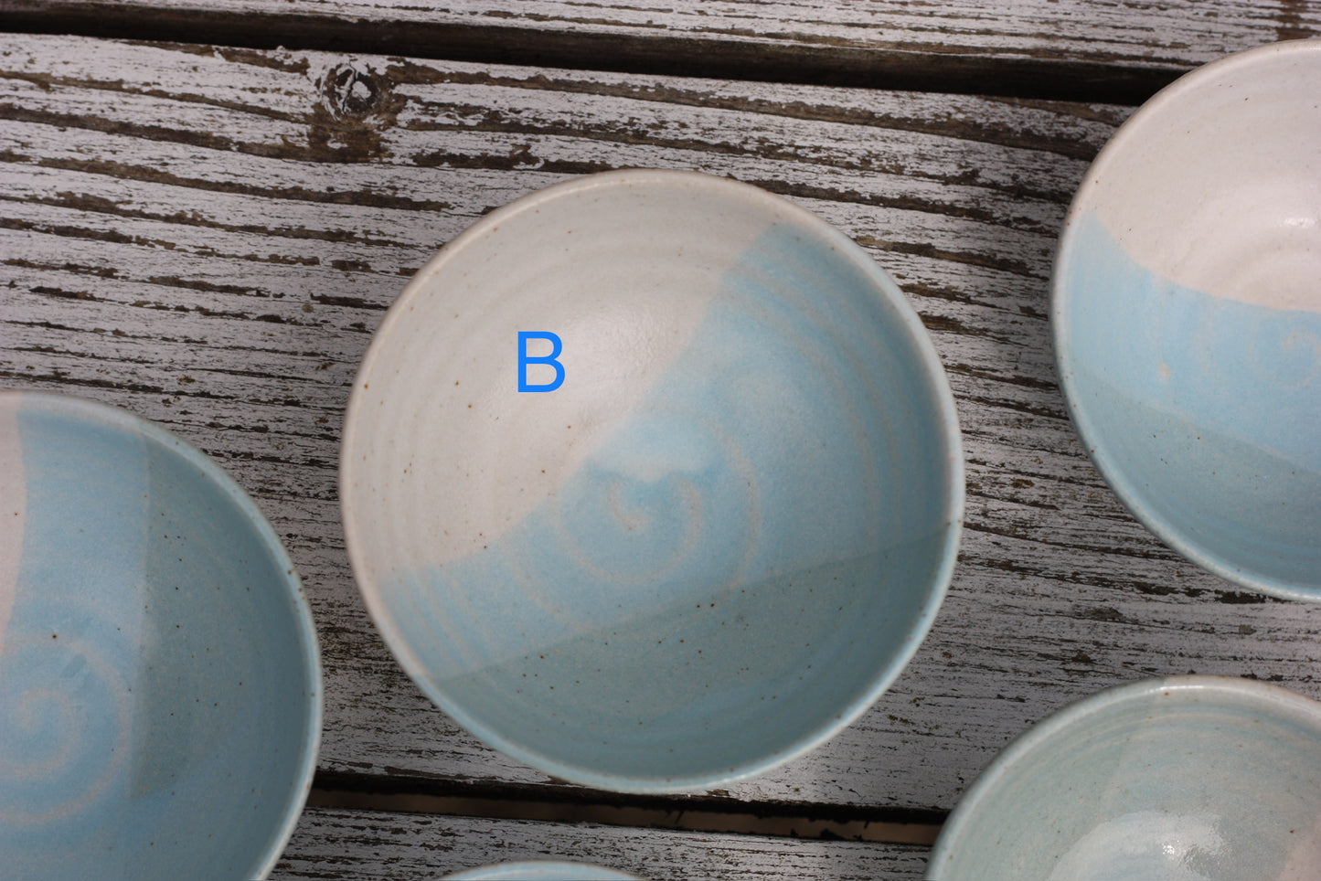 Mini Pinch Pots Three colour striped Dishes in White Blue and Soft Blue glazes