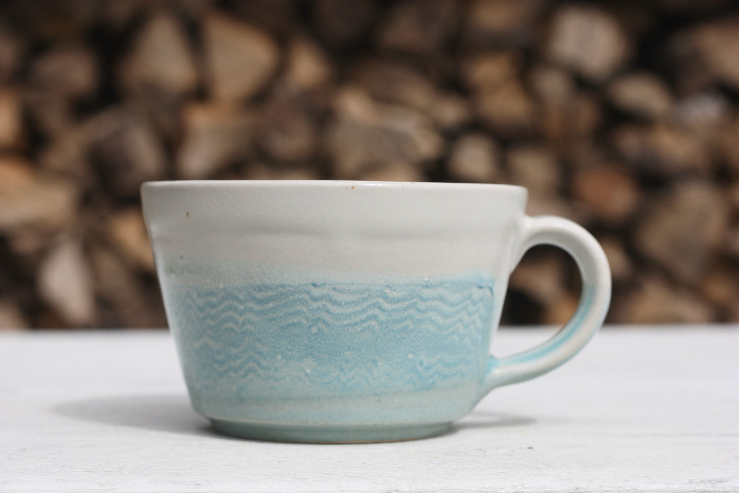 Cornish waves glazed Mug 12oz 350ml Medium Mug in Blue and White Glaze