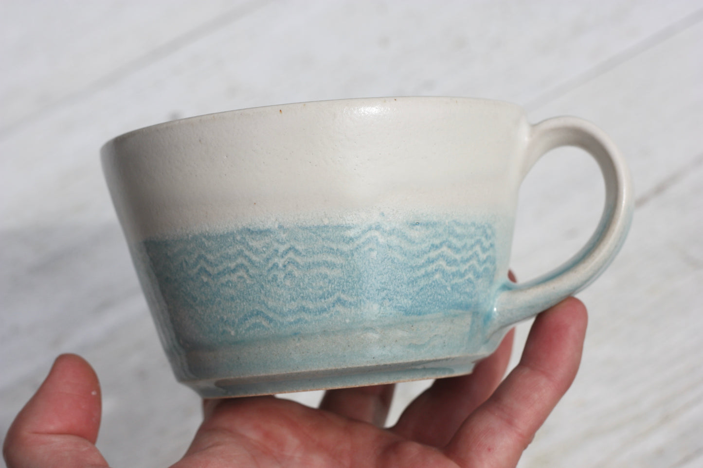 Cornish waves glazed Mug 13oz 380ml Medium Mug in Blue and White Glaze
