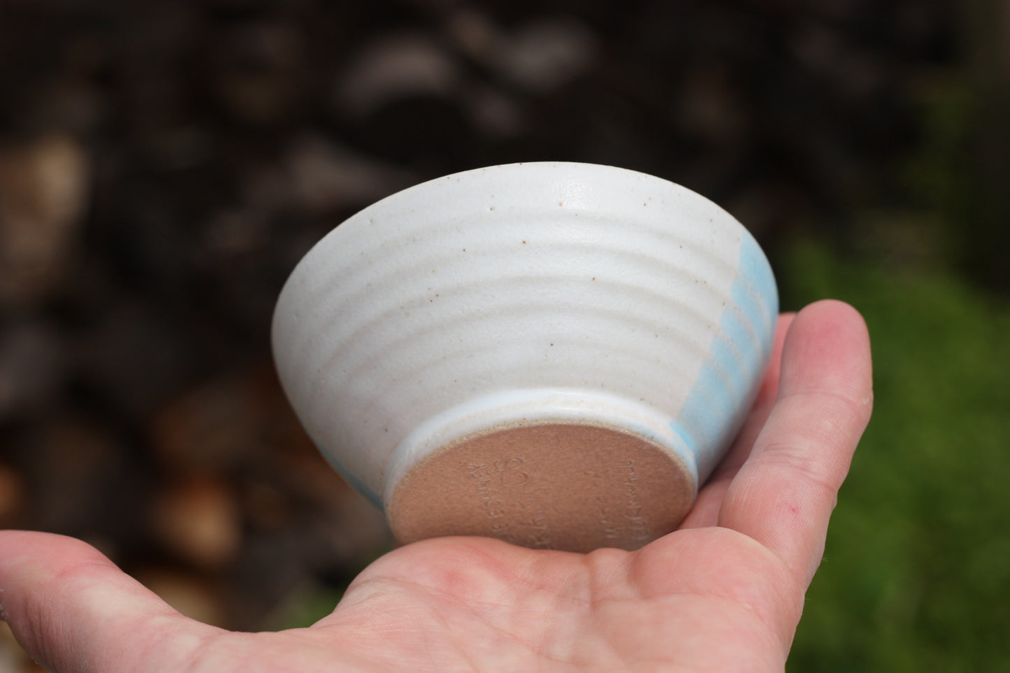 Mini Pinch Pots Three colour striped Dishes in White Blue and Soft Blue glazes