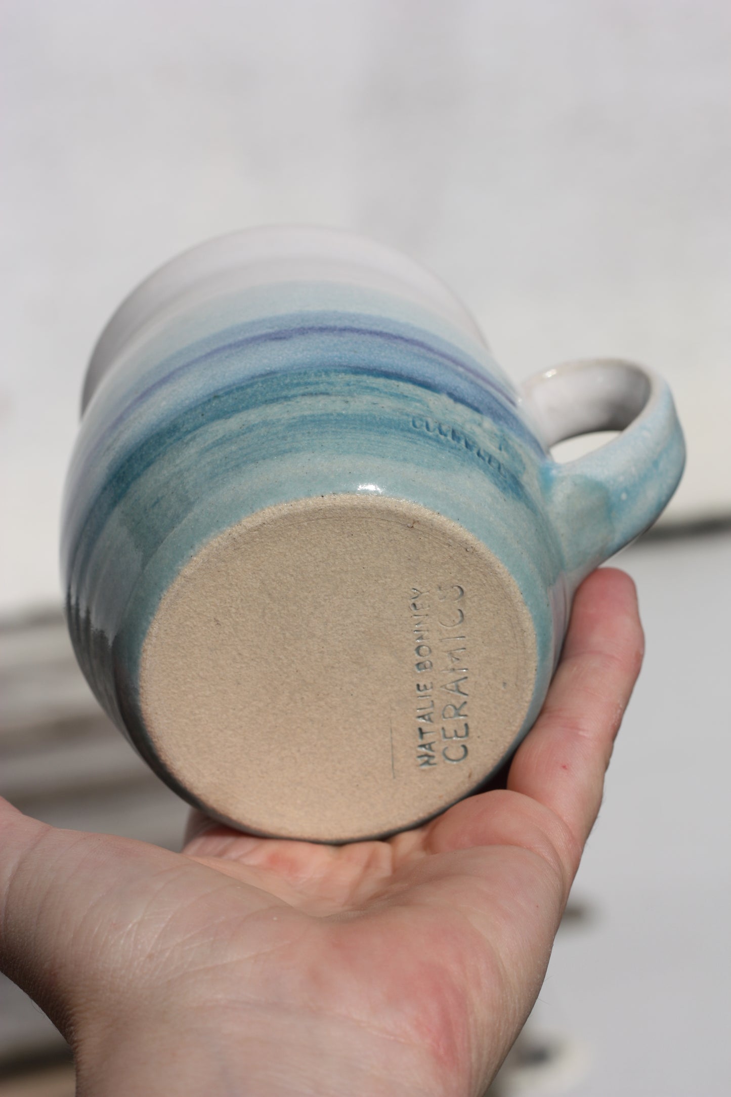 Cornish Seascape glazed Mug 14oz 400ml Large Mug in Blue and White Glaze