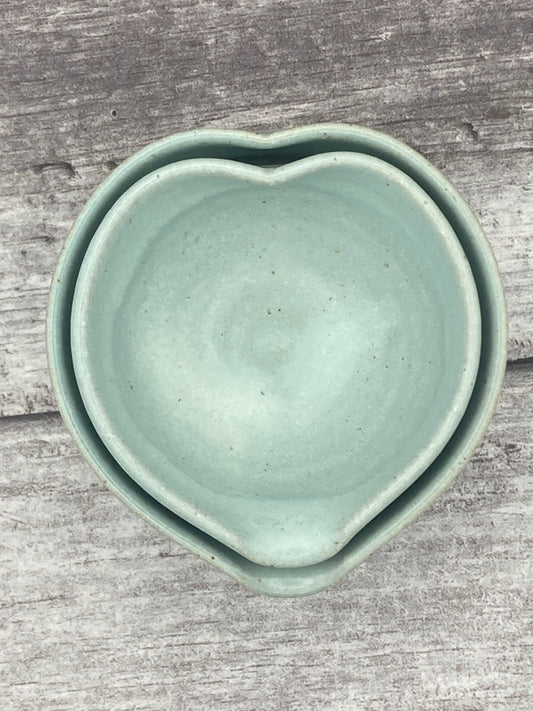 Small Set Stoneware Nesting Heart dishes in White Glazes