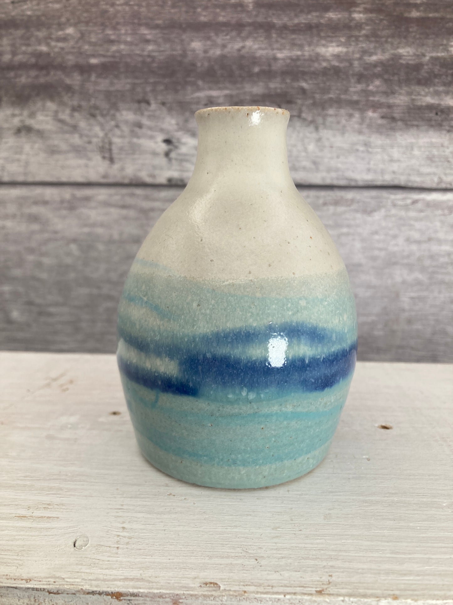 Bud Bottle Vase Blue Seascape Stoneware Pottery