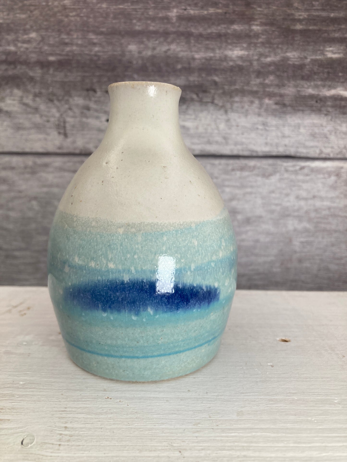 Bud Bottle Vase Blue Seascape Stoneware Pottery