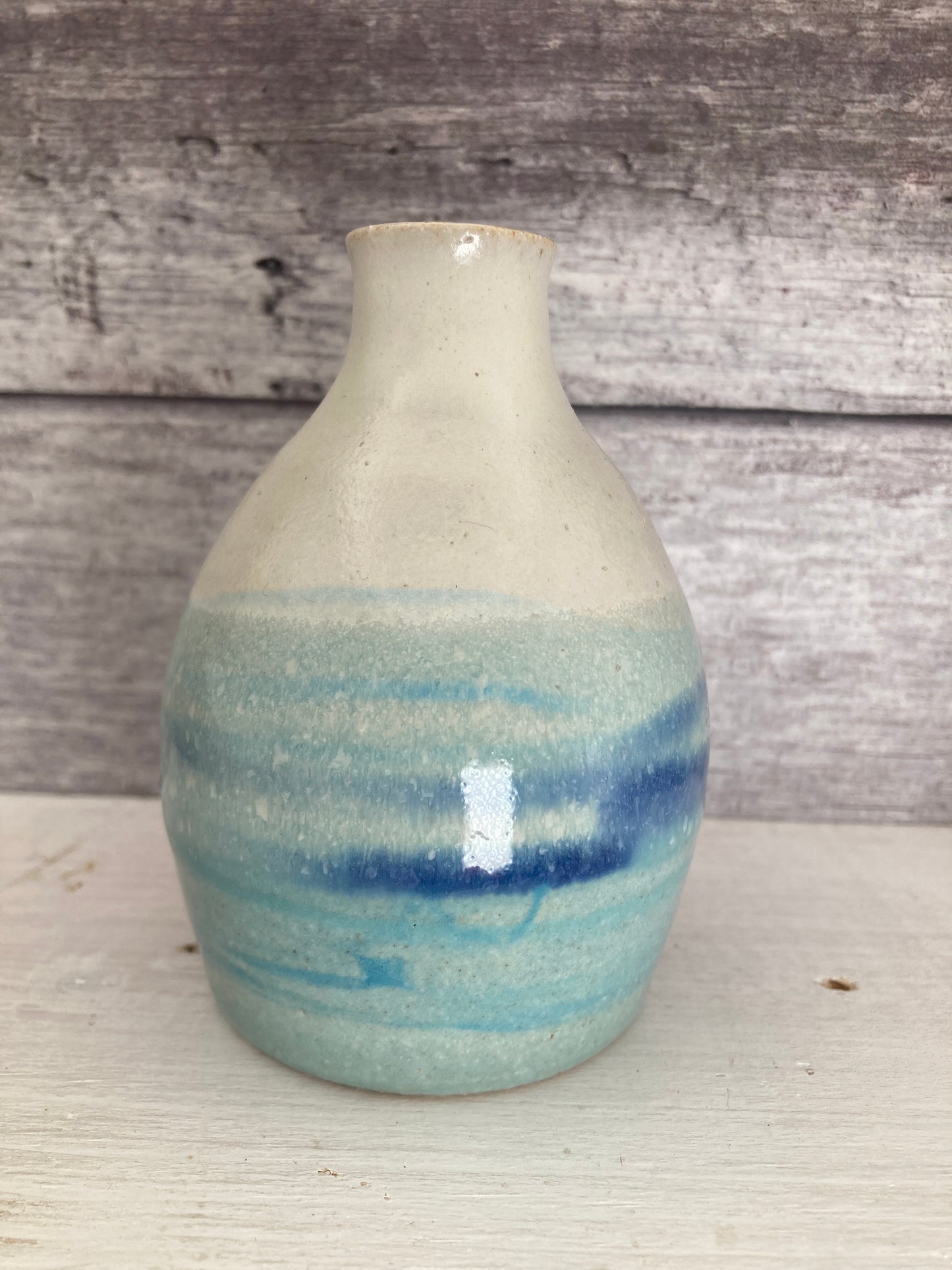 Bud Bottle Vase Blue Seascape Stoneware Pottery