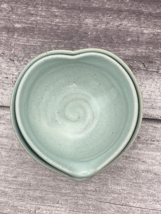 Small Set Stoneware Nesting Heart dishes in White Glazes