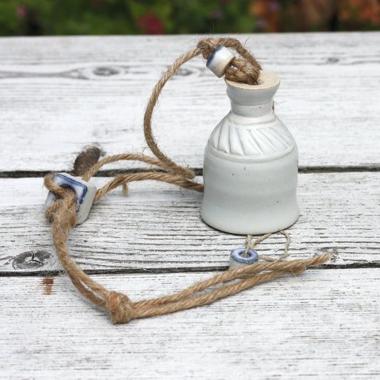 Pale Blue and White Ceramic Bell Hand thrown pottery