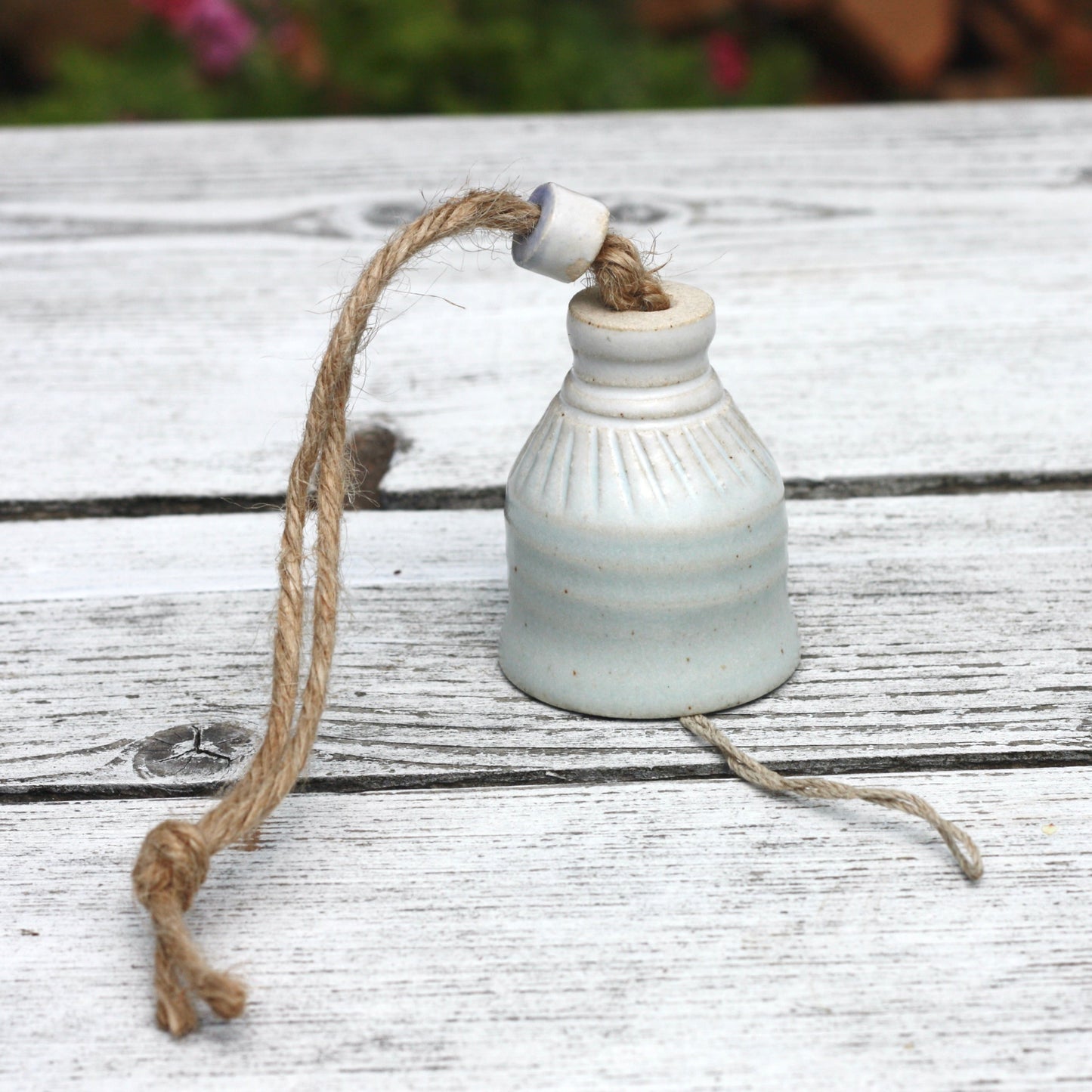 Pale Blue and White Ceramic Bell Hand thrown pottery