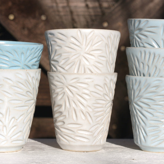 350ml 12 oz Carved Pottery Latte Cup Handle free Mug handmade stacking ceramic cup beaker tumbler