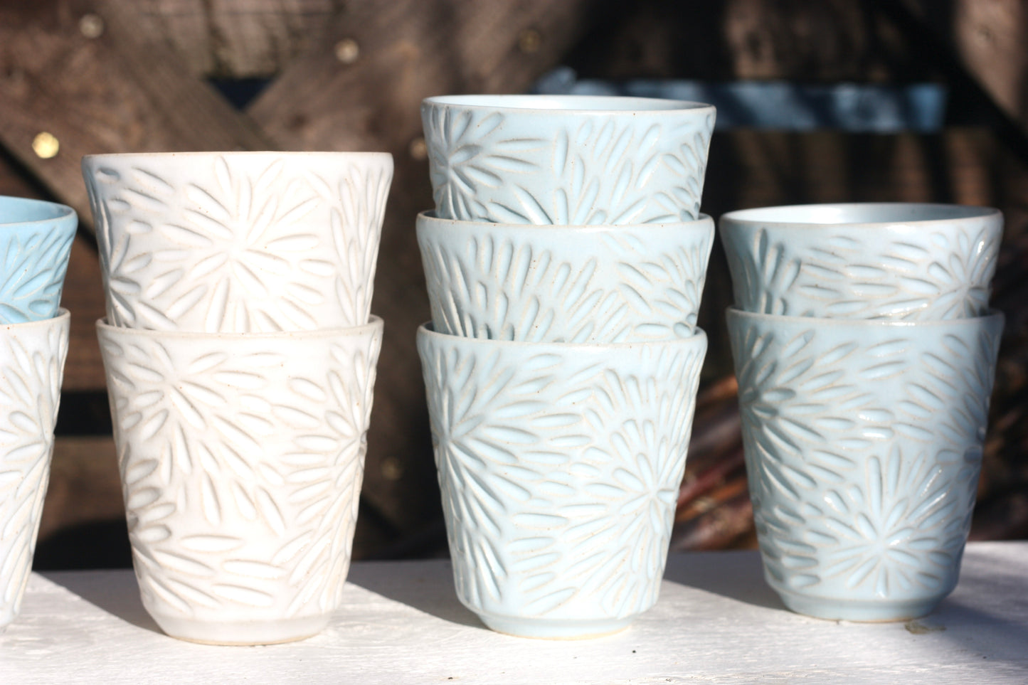 350ml 12 oz Carved Pottery Latte Cup Handle free Mug handmade stacking ceramic cup beaker tumbler