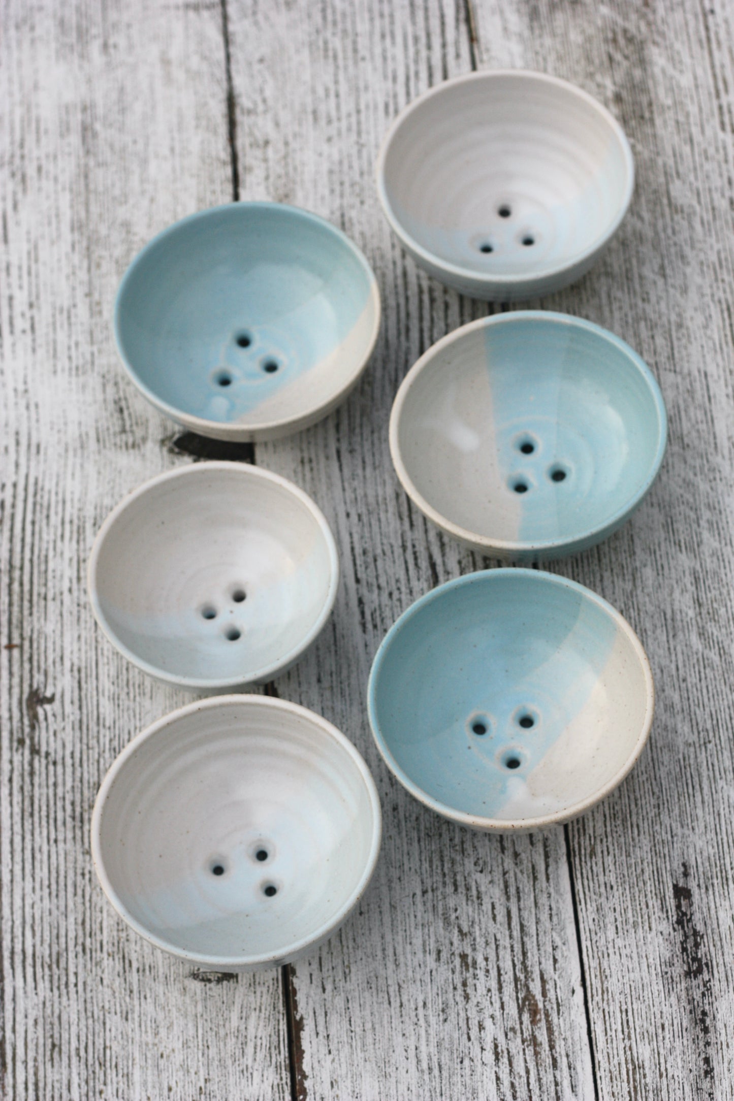 Soap Dish in Soft Pale Celadon Blue and White Glazes